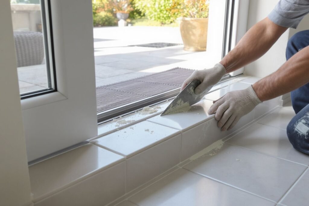 Carrelage seuil baie vitrée