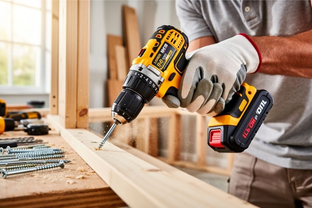 un homme utilise une perceuse