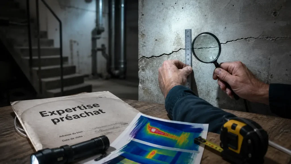 Expert avant achat maison inspecte une fissure avant signature