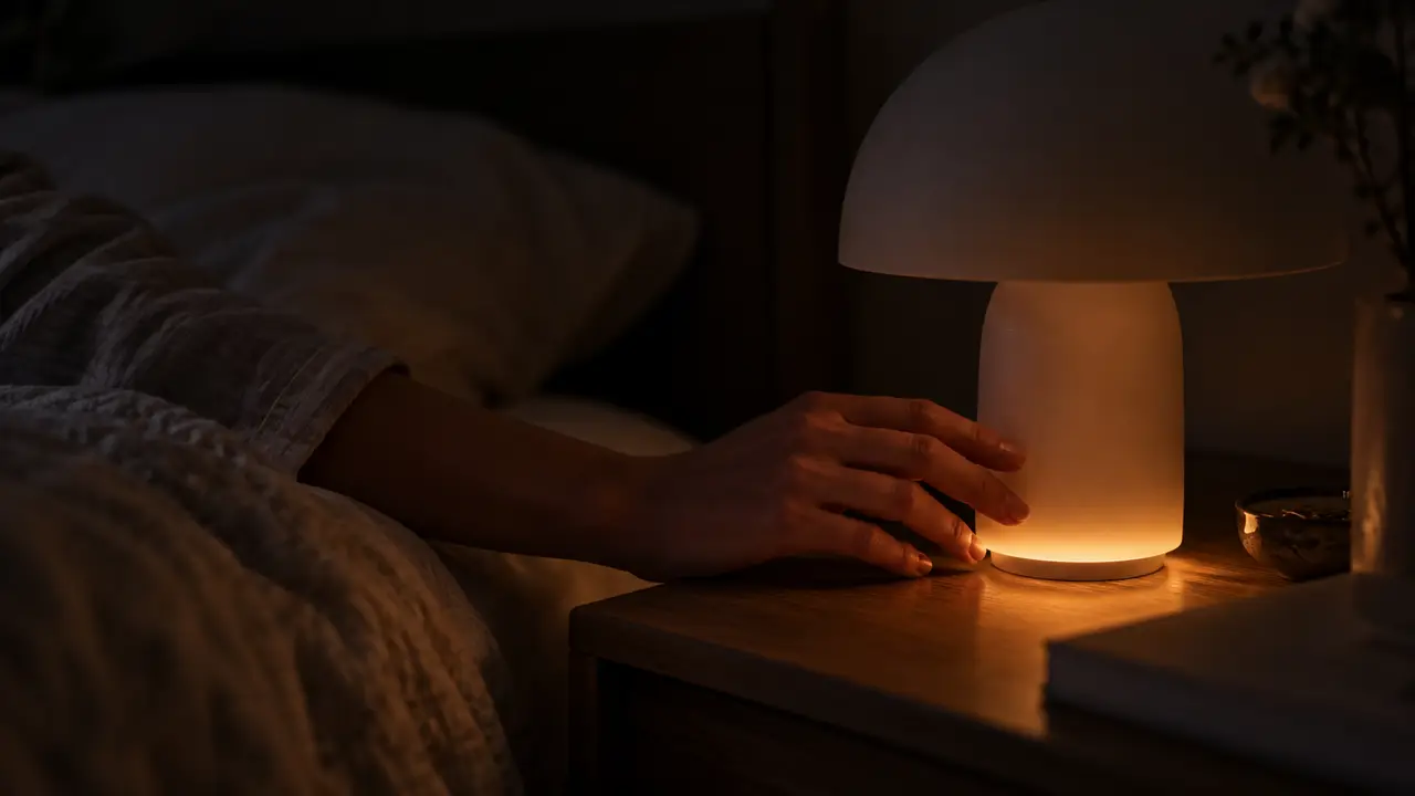 Main allumant une lampe tactile en veilleuse la nuit
