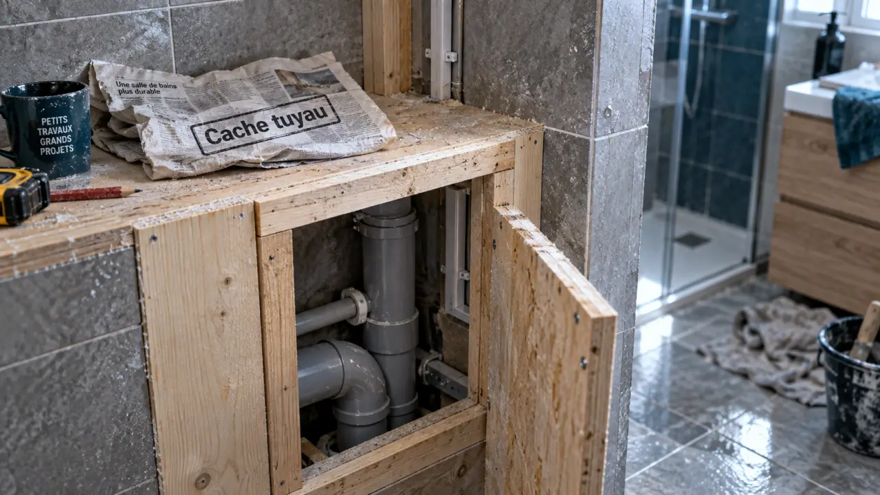 Cache tuyau plomberie : coffrage démontable en salle de bains, trappe d’accès