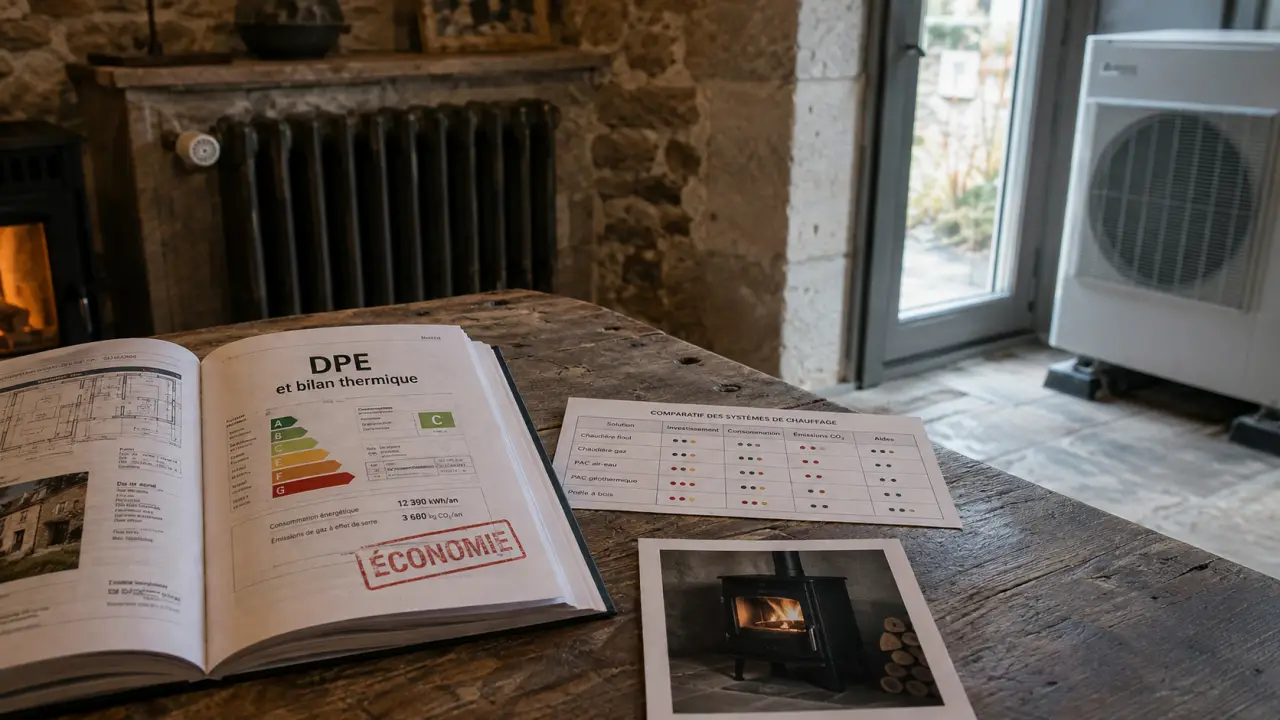 Chauffage le plus économique maison ancienne : bois, PAC ou gaz, DPE comparatif bois PAC gaz