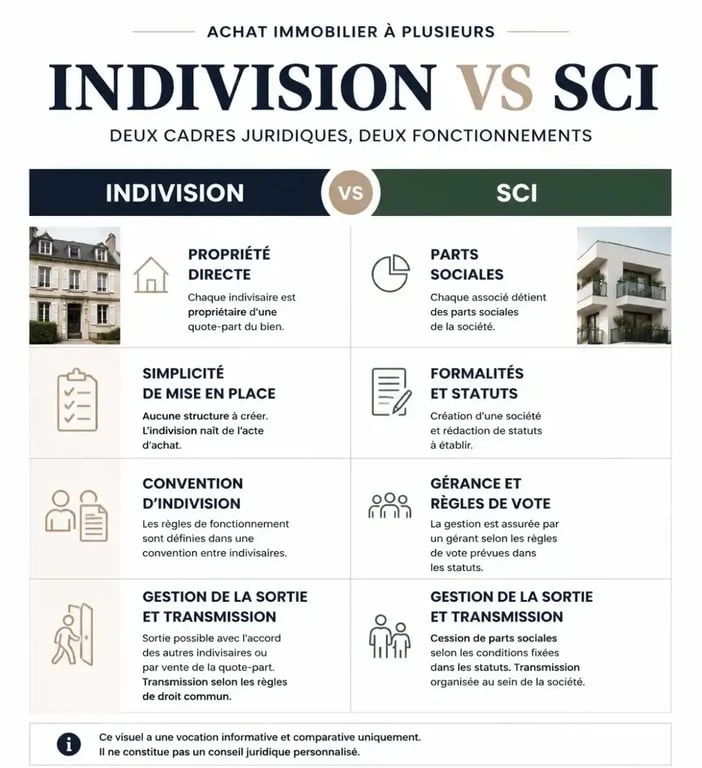 Comparaison de l’indivision et de la SCI pour un achat bien immobilier à plusieurs