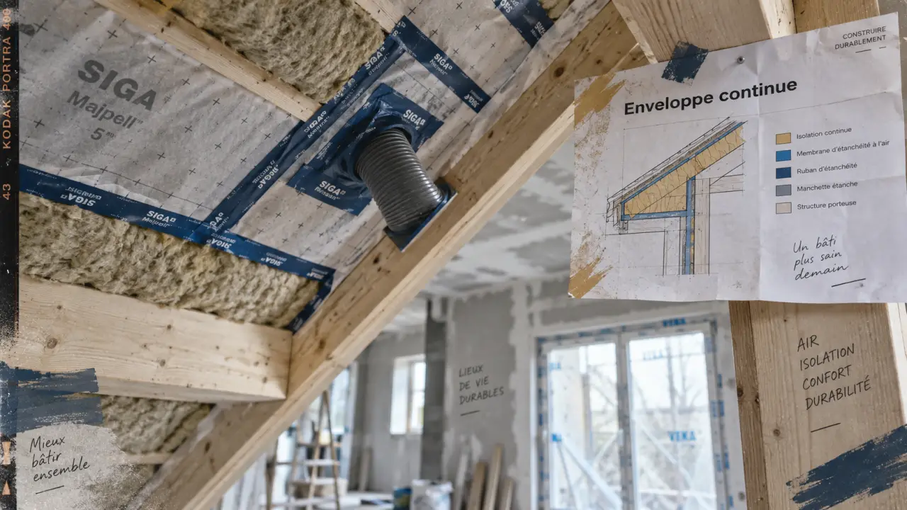 Isolation maison neuve : ponts thermiques traités, membrane raccordée à l’air