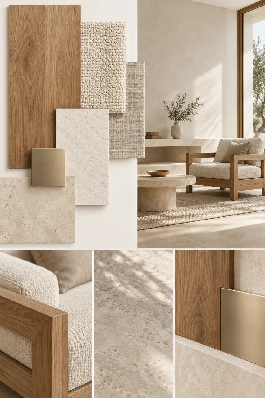 Jolie maison décoration avec association harmonieuse de bois, textiles et revêtements