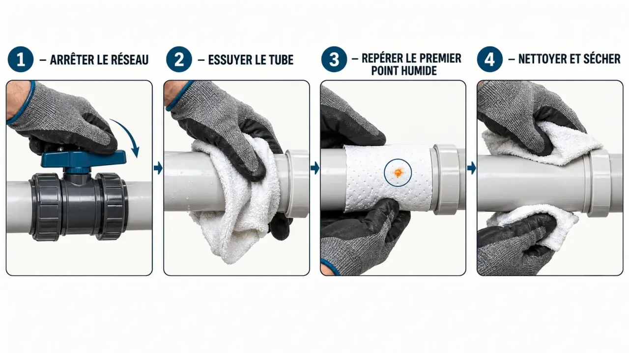 Diagnostic d’une fuite avant réparation d’un tuyau PVC